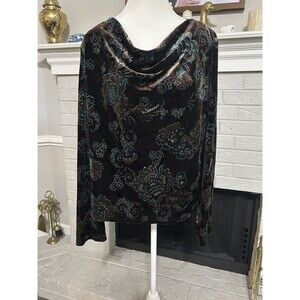 Vintage Y2K brown velvet glitter cowl neck long sleeve shirt - Size XL